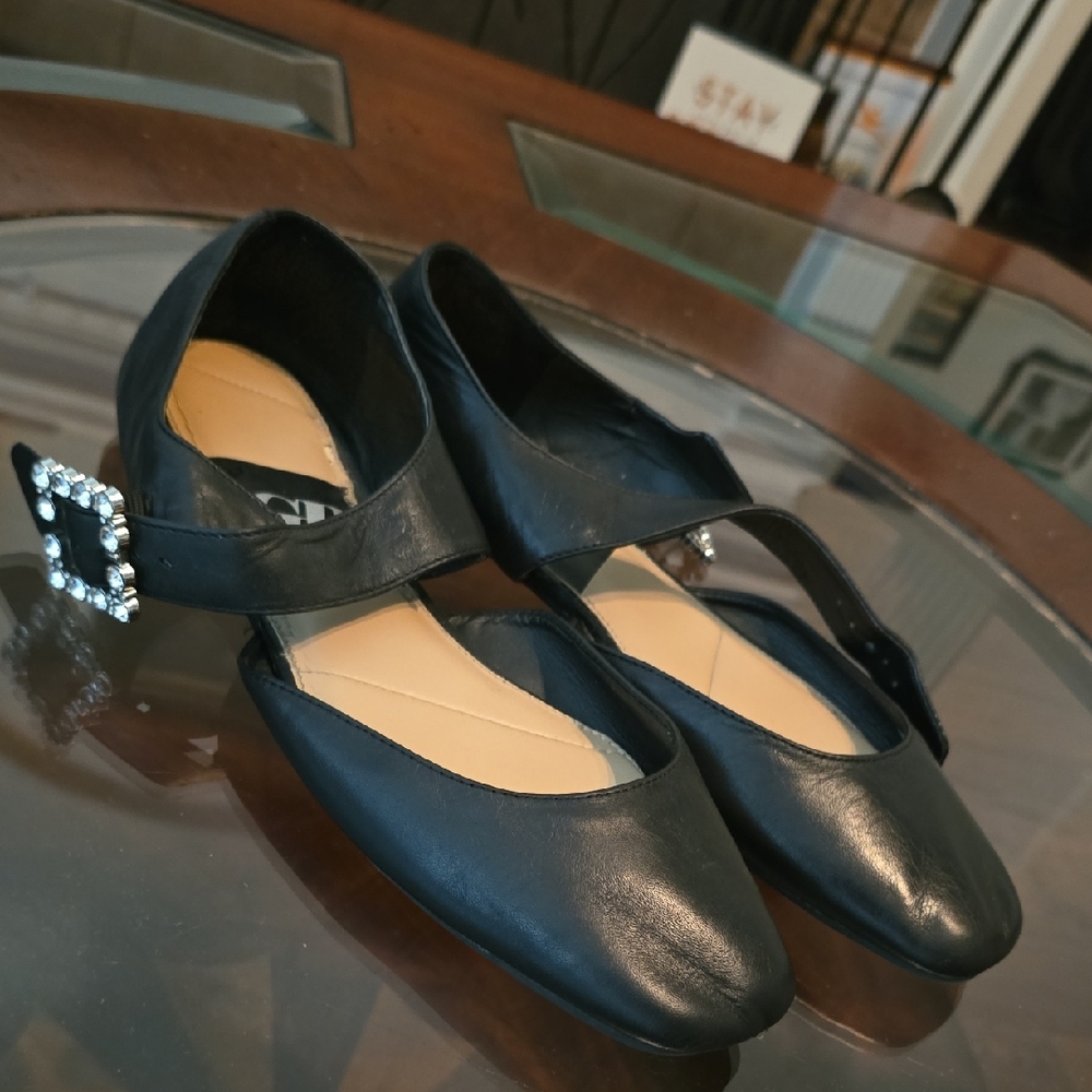 GB girls Black Flats with Crystal Embellishments